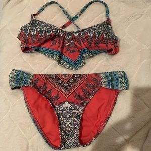Pink & Blue Paisley Patterned Bikini Set